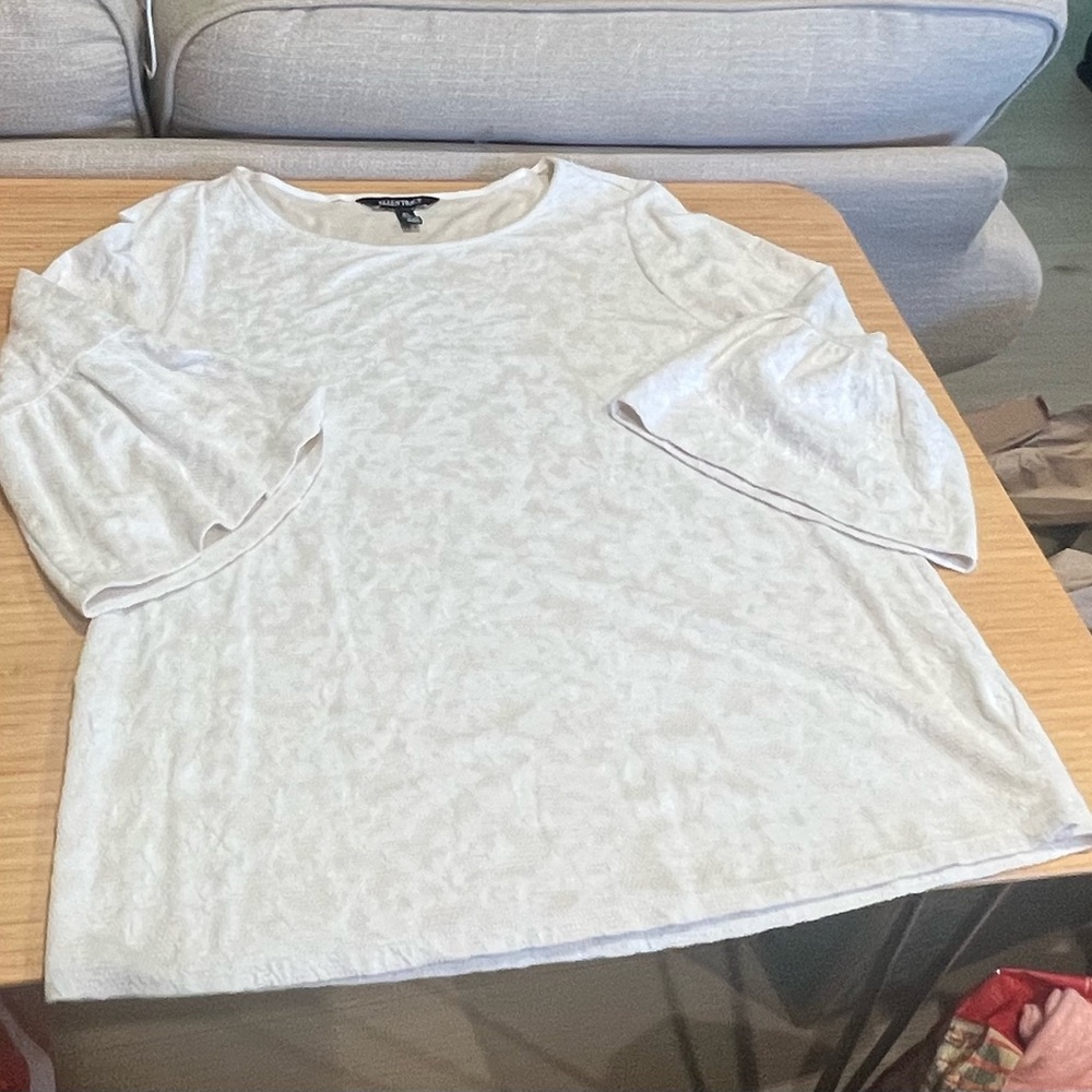 Ellen Tracy Large White Cream Lace Overlay 3/4 Bell Sleeve Top